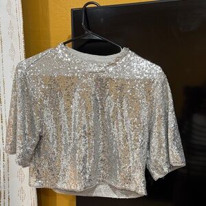 H&M Glittering Silver Crop Top